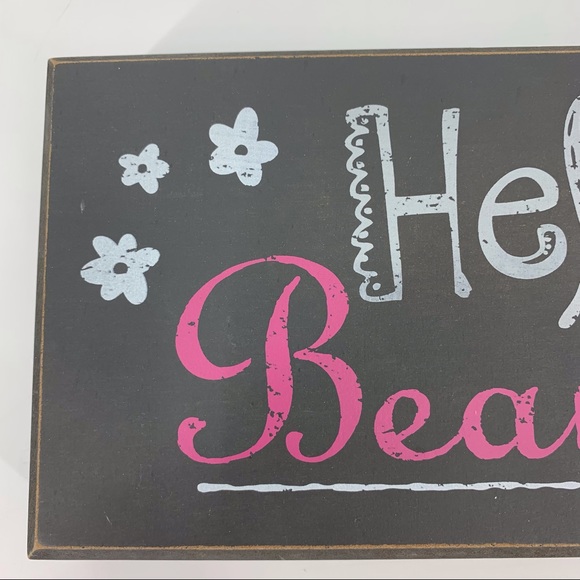 'Hello Beautiful' Distressed Look Box Style Wooden Decor Sign - Picture 3 of 15